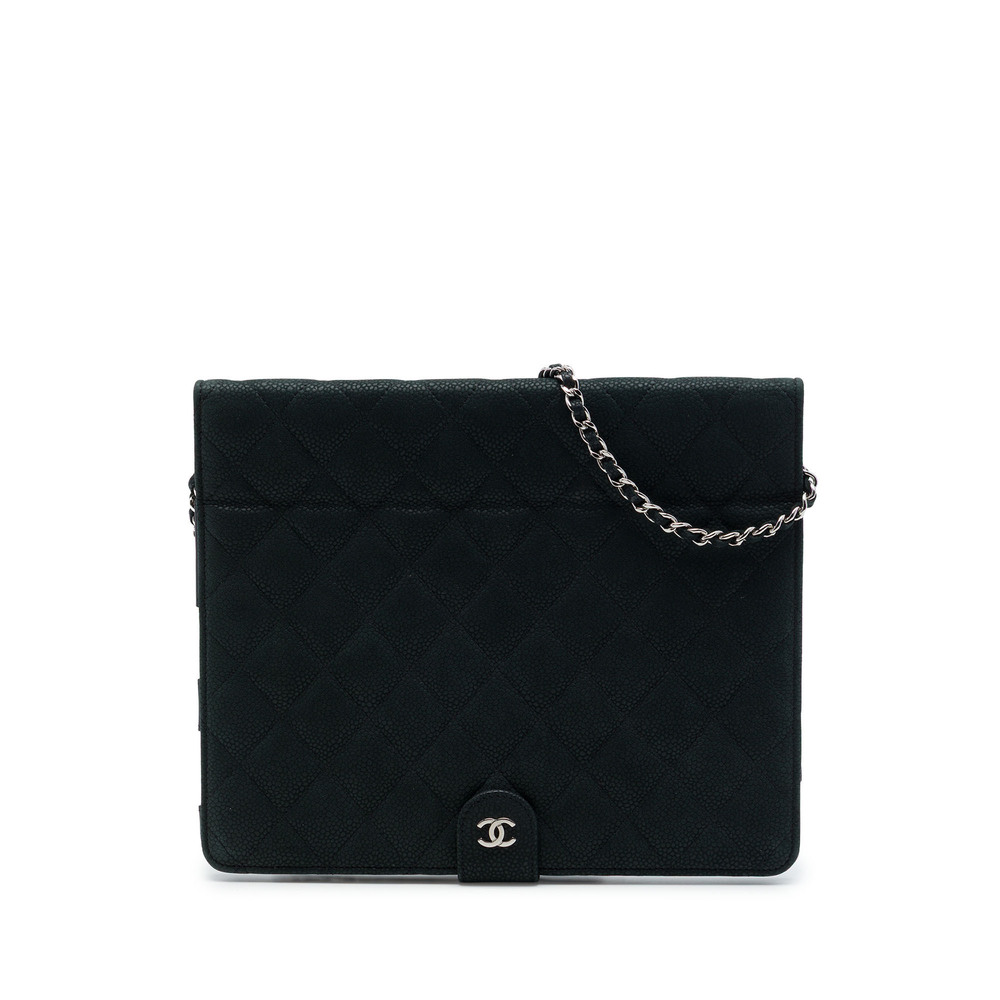 Pre-Loved Chanel CC Quilted Caviar iPad Case with Chain